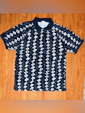 90’s style J. Crew terry cloth polo Navy and White diamond Pattern
